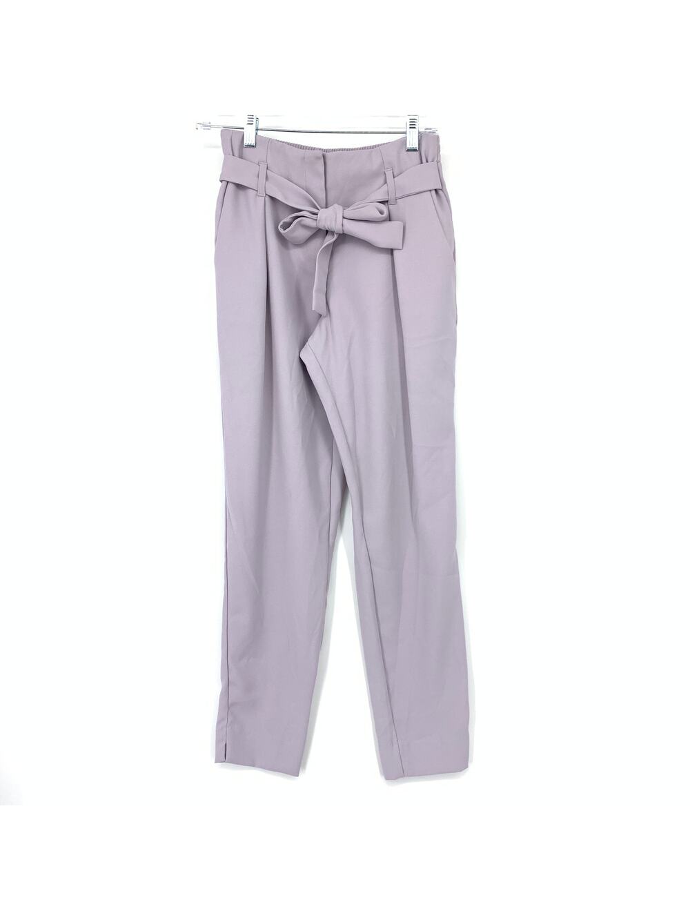 River Island Dress Pant Pleated Front Tie Waist Womens Sz UK 6 US 2 Lilac Purple